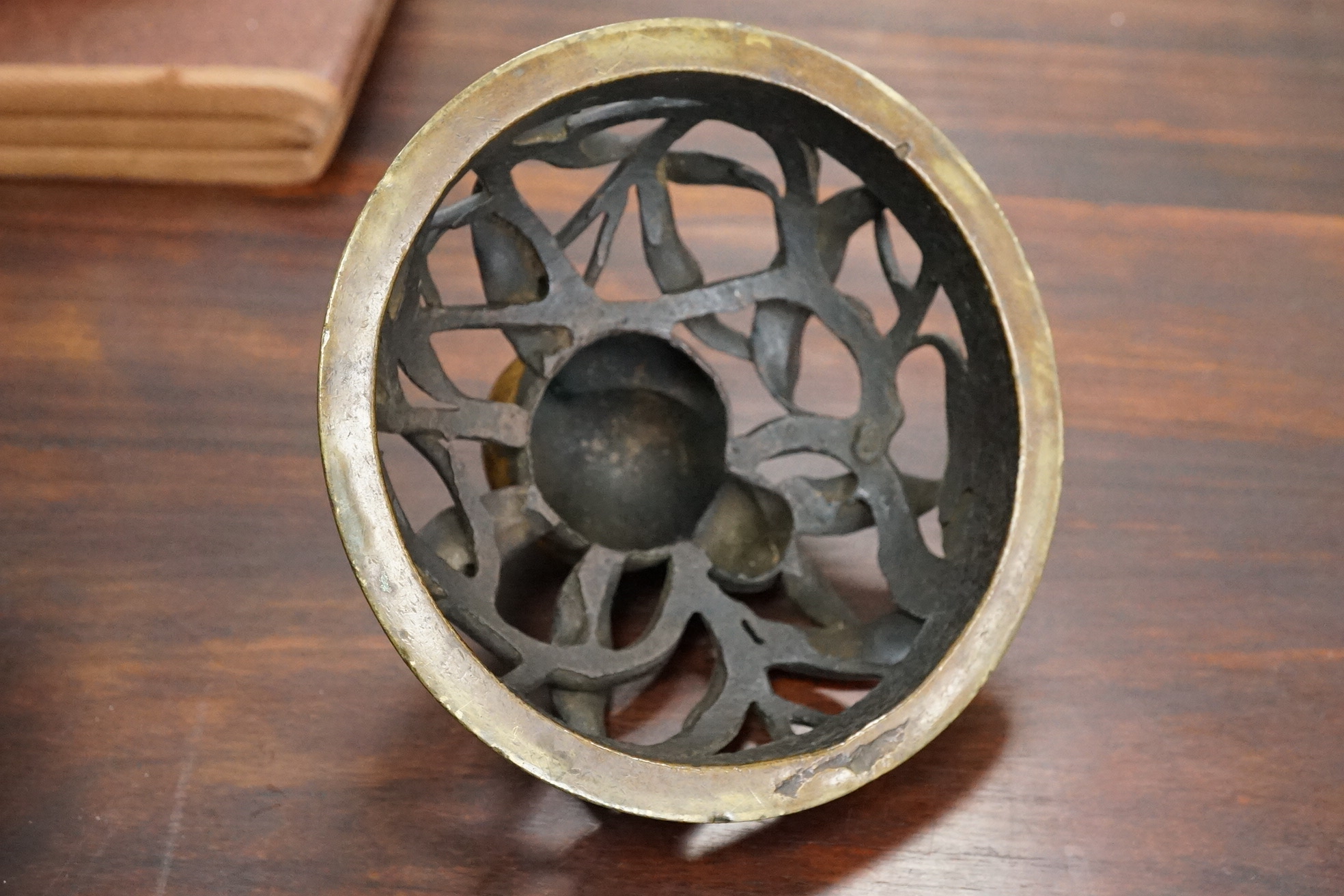 A large Chinese bronze and parcel gilt ‘peach’ censer and cover, Li, 17th/18th century